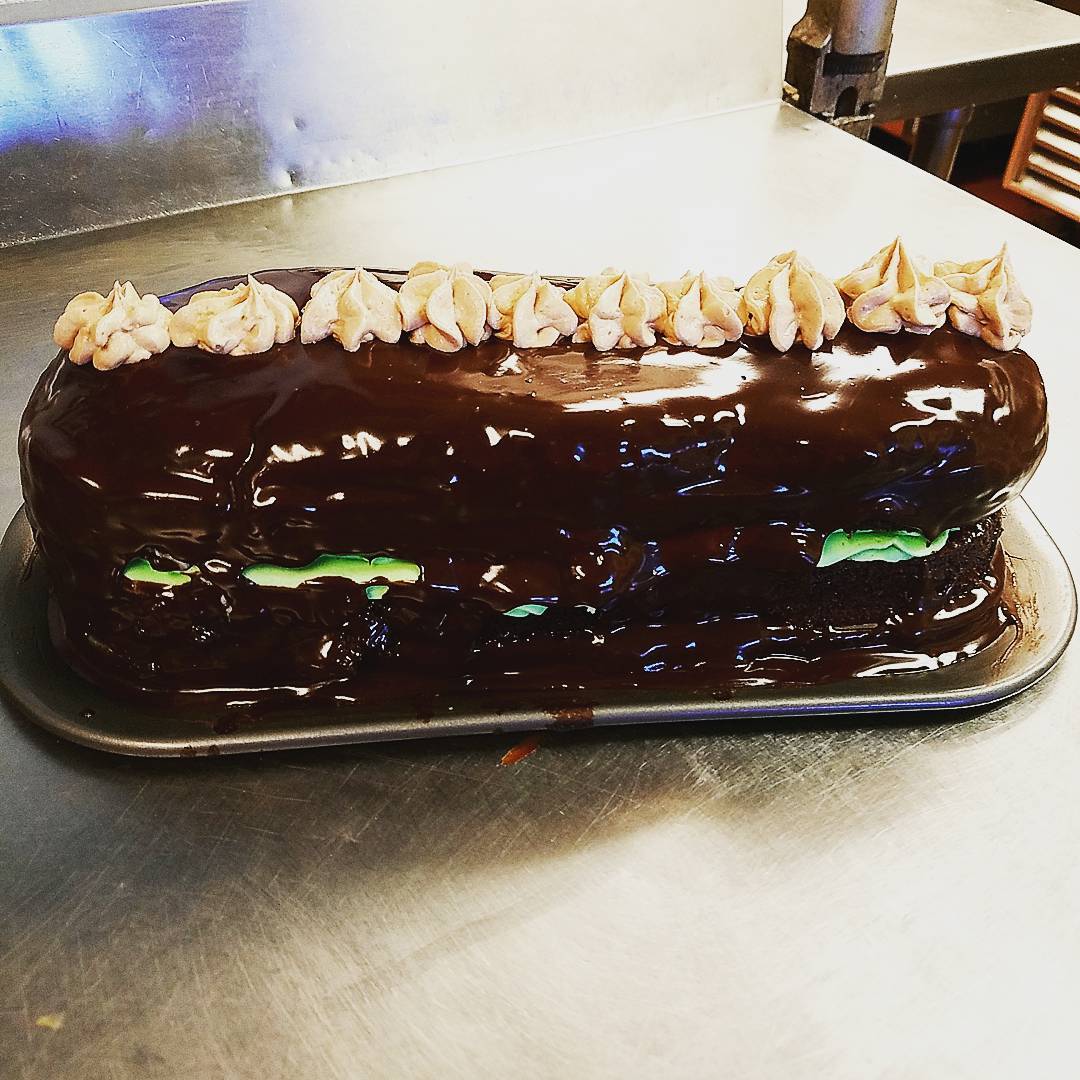 Va Bene Instagram Photo: @vabenecaffe Devil May Care Dog Chocolate cake with attitude. #takethatmonday #allthefeels #allthegoals #littledebbie