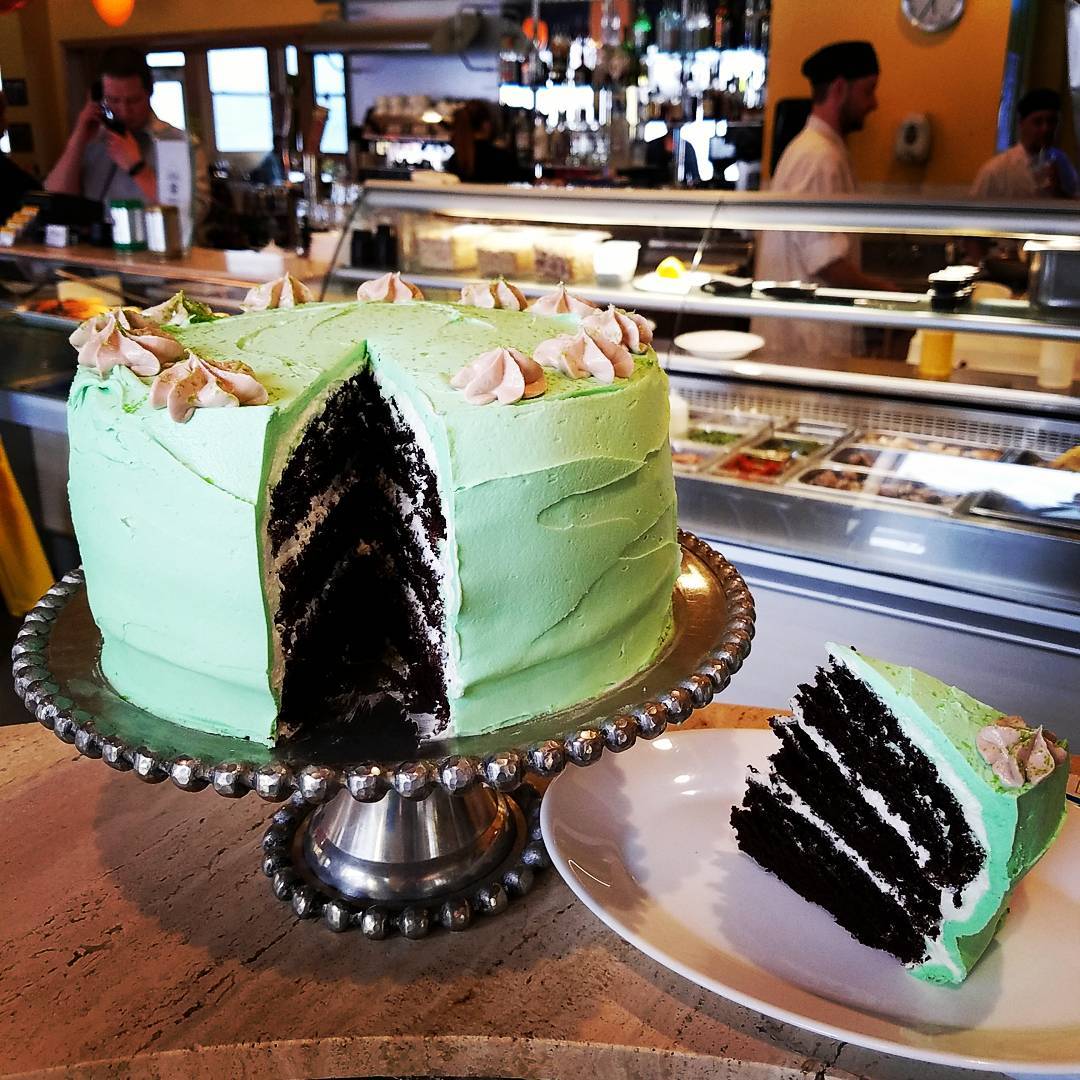 Va Bene Instagram Photo: @vabenecaffe Happy St. Patrick's Day! Chocolate cake, Bailey's buttercream and mint buttercream. #weareallirishtoday #greenismyfavoritecolor #itisnteasybeinggreen