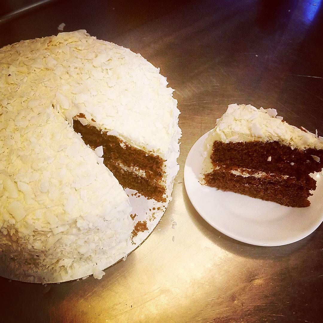 Va Bene Instagram Photo: @vabenecaffe Chocolate cake brushed with coconut syrup, vanilla malted buttercream and covered in big coconut flakes. #hostesscupcakes #snowball #winterdessert #snowyday